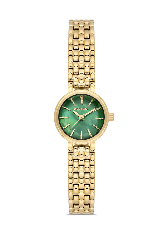 Dice Kayek AG1430.29 women's watch with green mother-of-pearl dial, gold-tone case and stainless steel bracelet – front view