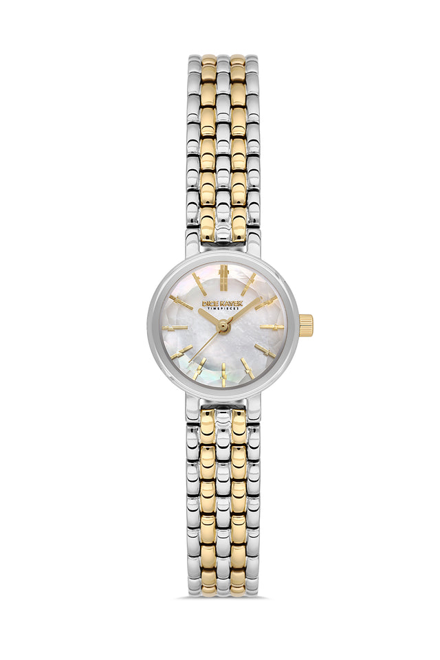 Dice Kayek AG1430.40 women's watch with white mother-of-pearl dial, two-tone silver and gold case and stainless steel bracelet – front view