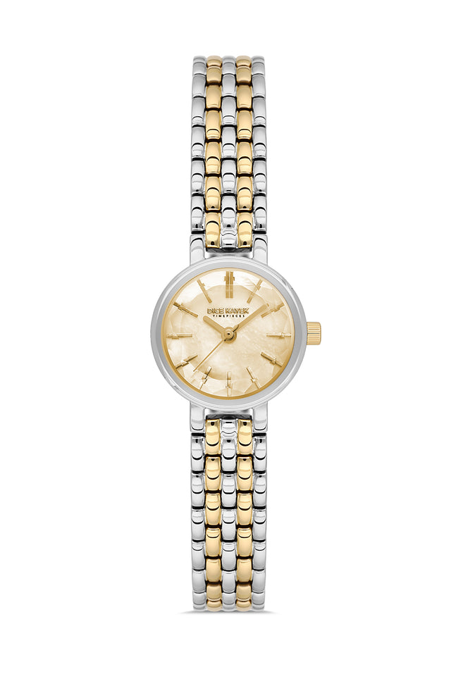 Dice Kayek AG1430.45 women's watch with gold mother-of-pearl dial, two-tone silver and gold case and stainless steel bracelet – front view