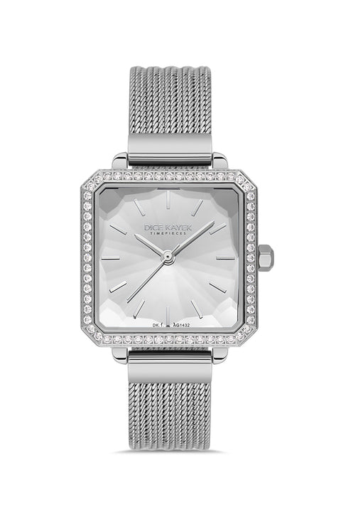 Dice Kayek AG1432.10 women's watch with silver dial, silver-tone case and stainless steel mesh bracelet – front view