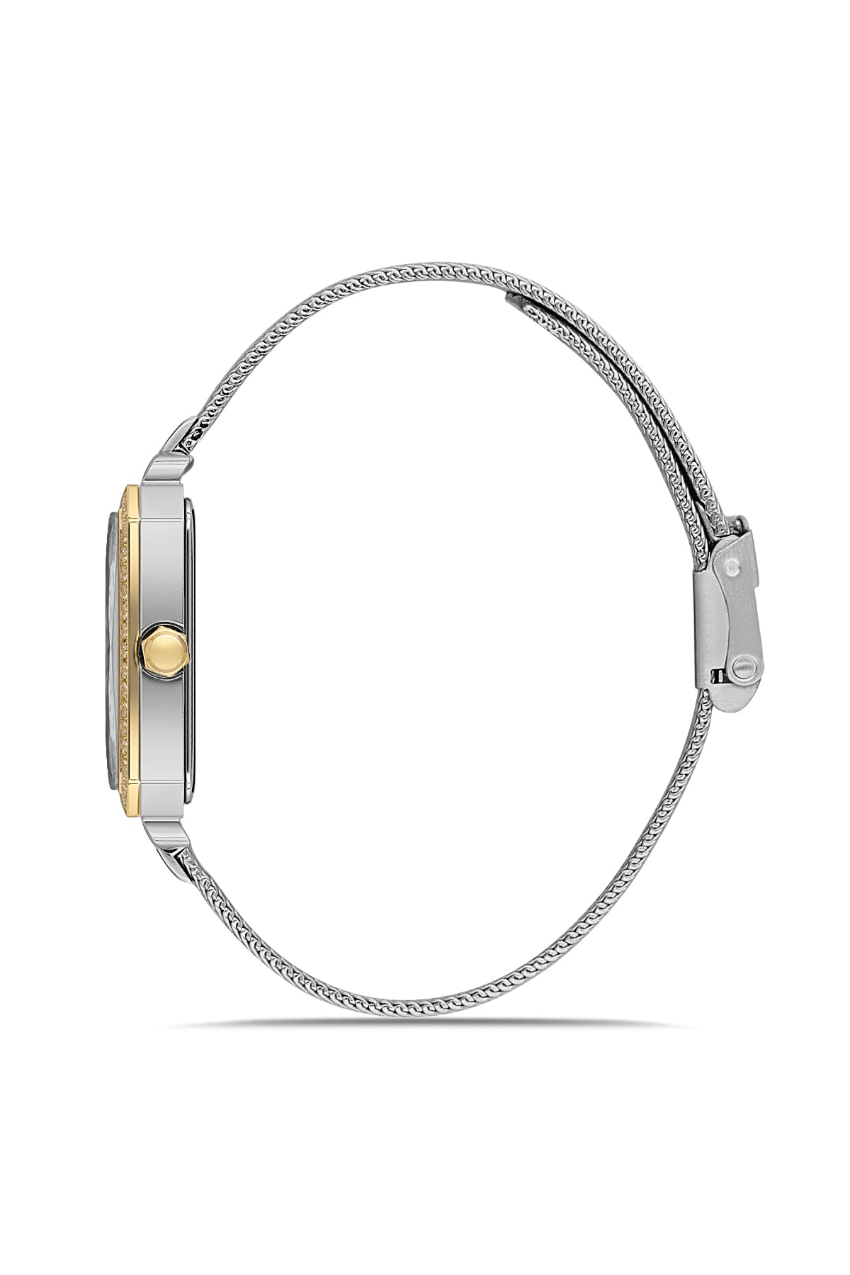 Dice Kayek AG1432.49 women's watch with green dial, two-tone silver and gold case and stainless steel mesh bracelet – side view