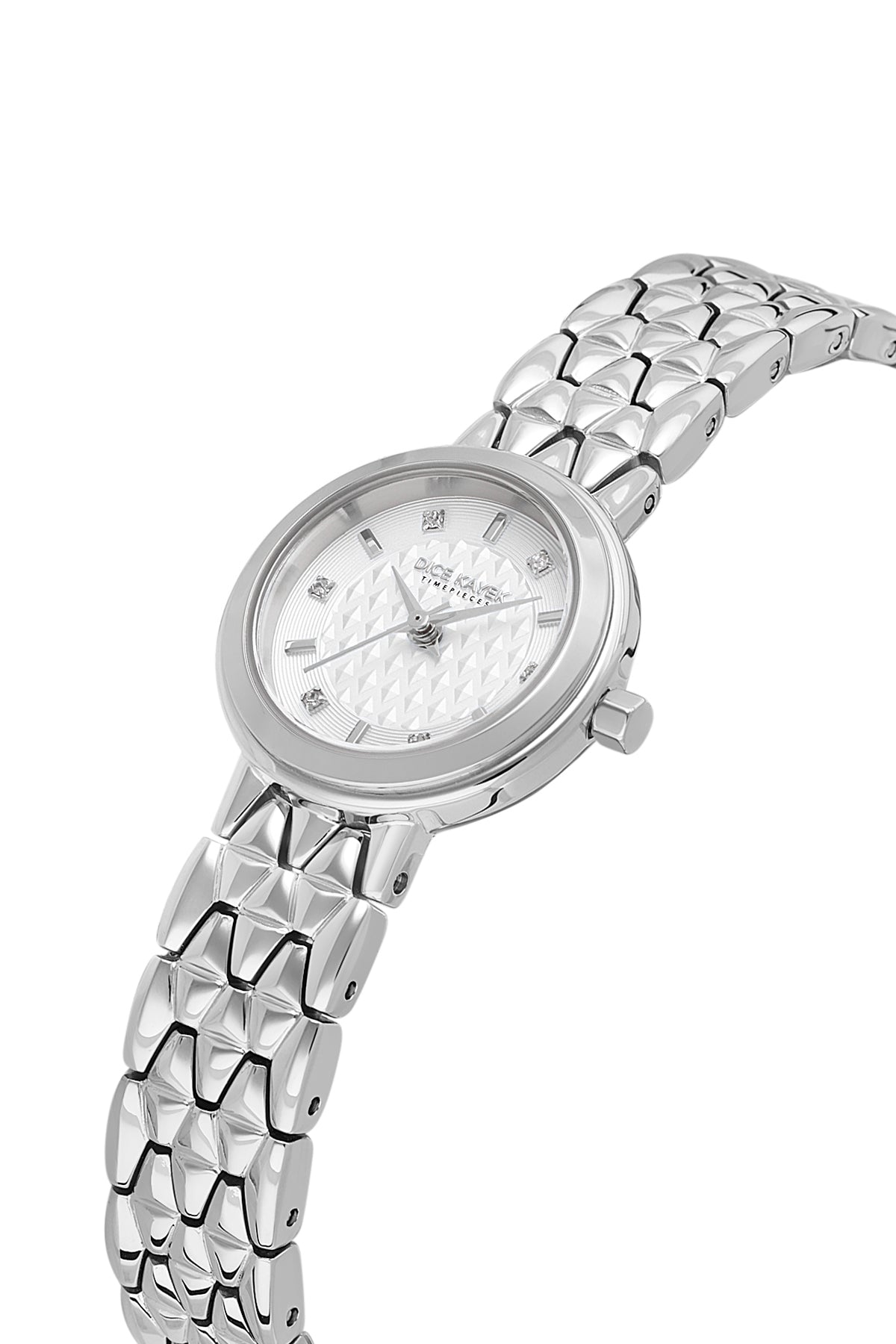 Dice Kayek AG1436.10 women's watch with silver dial, silver-tone case and stainless steel bracelet – angled view