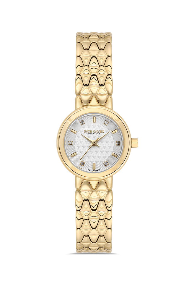 Dice Kayek AG1436.20 women's watch with silver dial, gold-tone case and stainless steel bracelet – front view