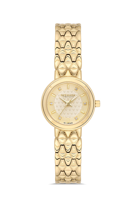 Dice Kayek AG1436.25 women's watch with gold dial, gold-tone case and stainless steel bracelet – front view
