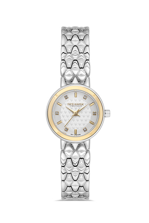 Dice Kayek AG1436.40 women's watch with silver dial, two-tone silver and gold case and stainless steel bracelet – front view