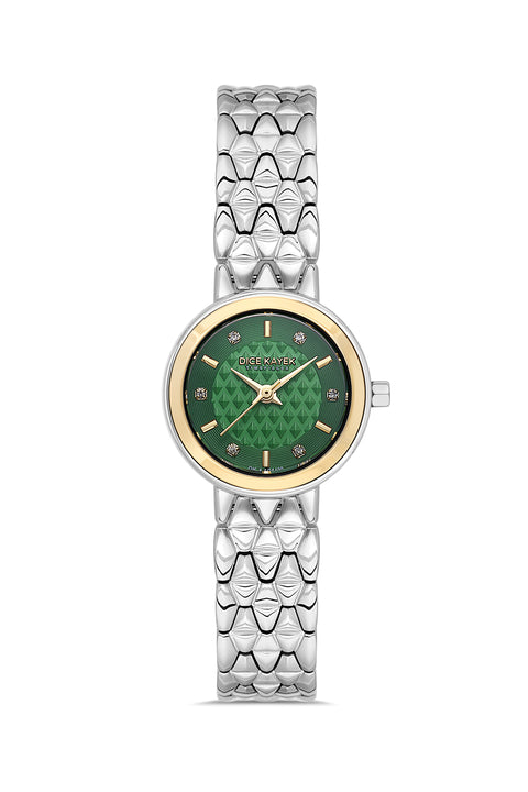 Dice Kayek AG1436.49 women's watch with green dial, two-tone silver and gold case and stainless steel bracelet – front view