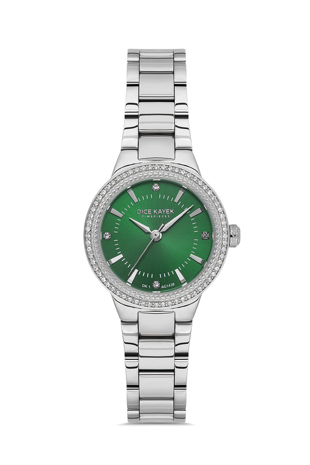 Dice Kayek AG1438.19 women's watch with green dial, silver-tone case and stainless steel bracelet – front view