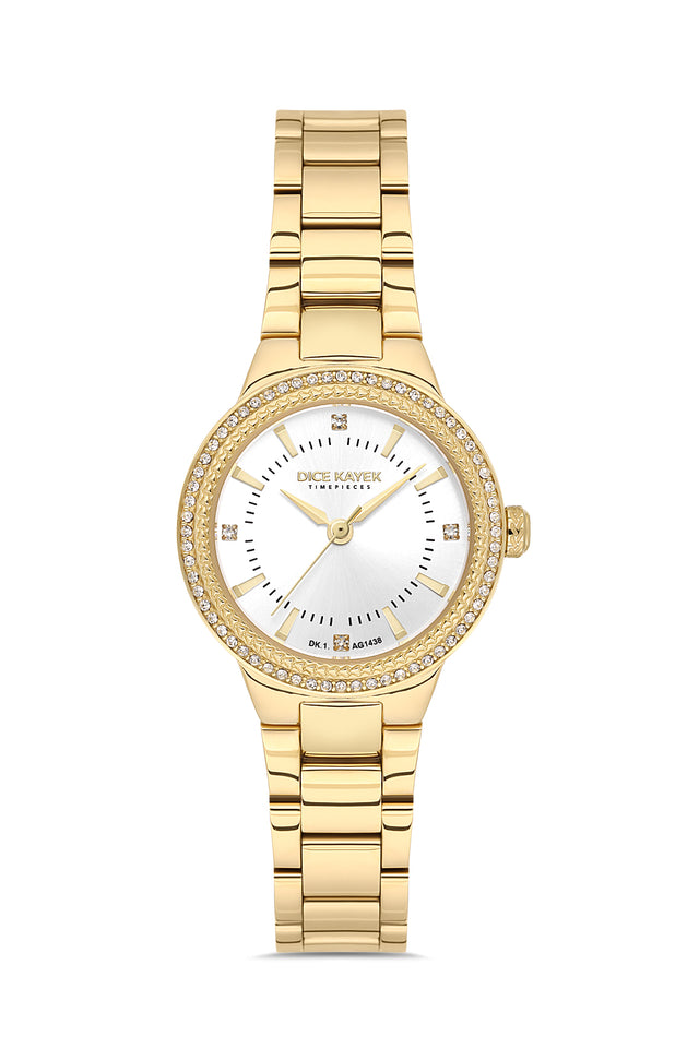 Dice Kayek AG1438.20 women's watch with silver dial, gold-tone case and stainless steel bracelet – front view