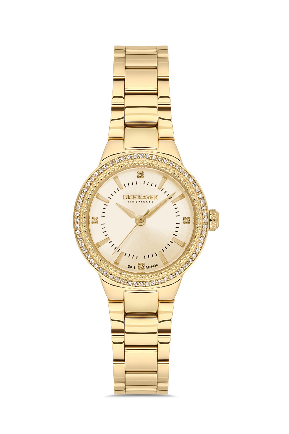 Dice Kayek AG1438.25 women's watch with gold dial, gold-tone case and stainless steel bracelet – front view
