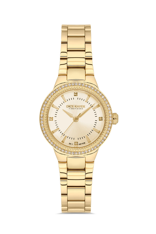 Dice Kayek AG1438.25 women's watch with gold dial, gold-tone case and stainless steel bracelet – front view