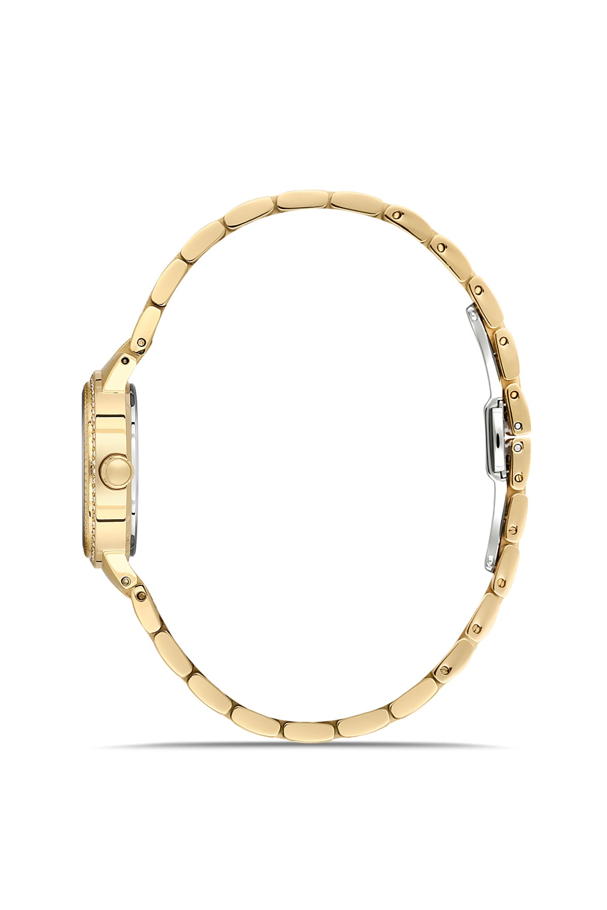 Dice Kayek AG1438.25 women's watch with gold dial, gold-tone case and stainless steel bracelet – side view