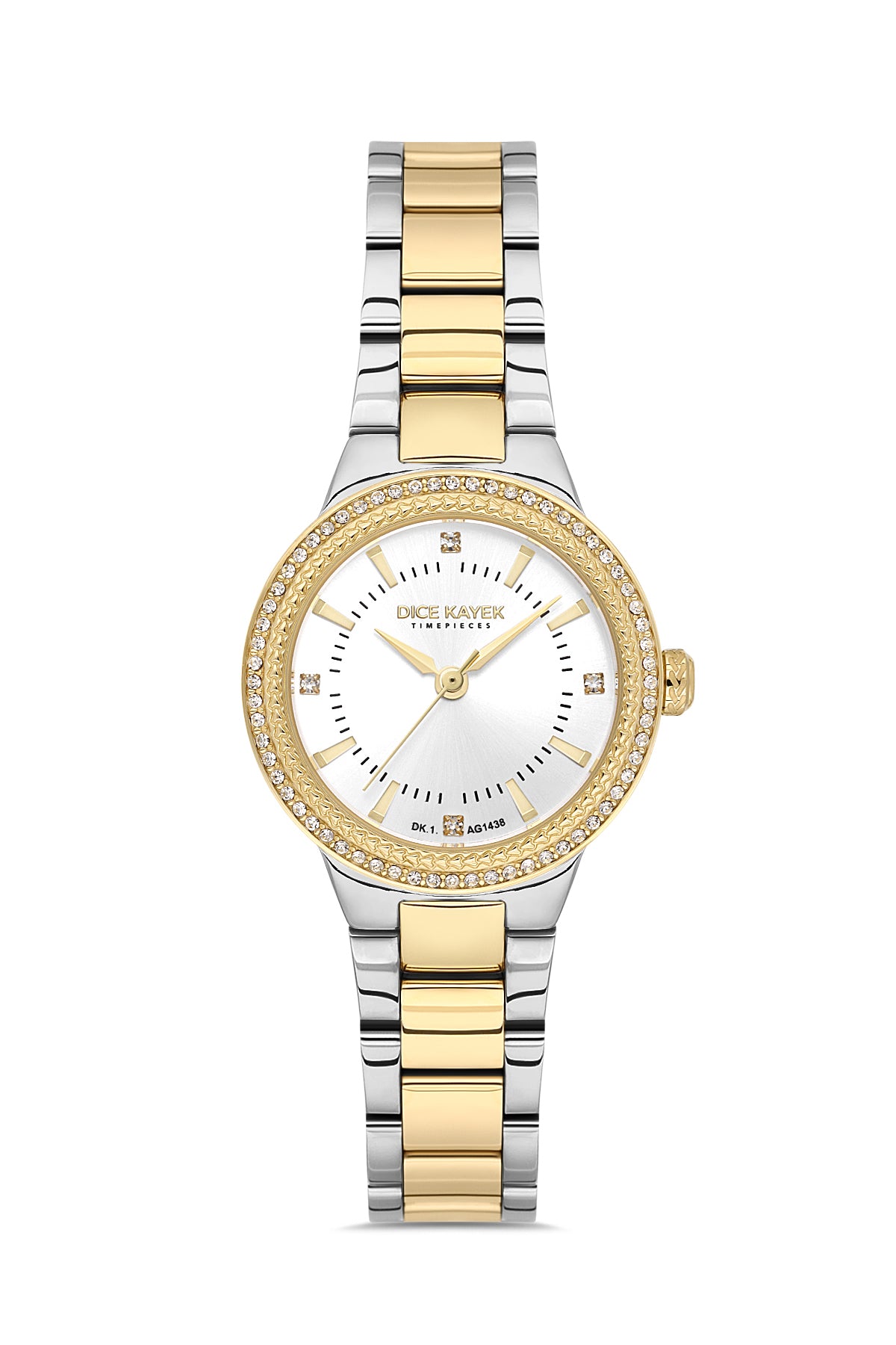 Dice Kayek AG1438.40 women's watch with silver dial, two-tone silver and gold case and stainless steel bracelet – front view