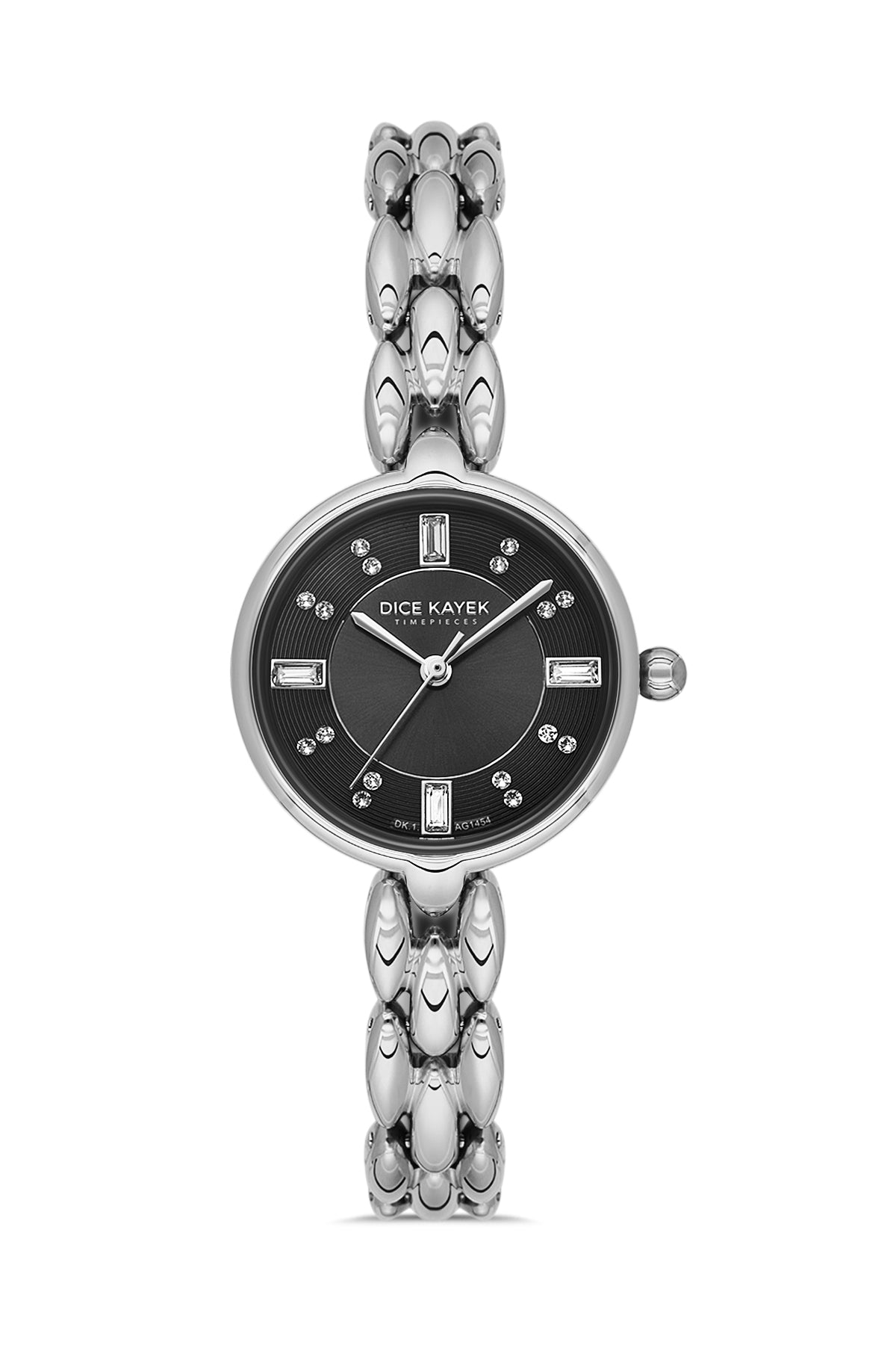 Dice Kayek AG1454.12 women's watch with black dial, silver-tone case and stainless steel bracelet – front view