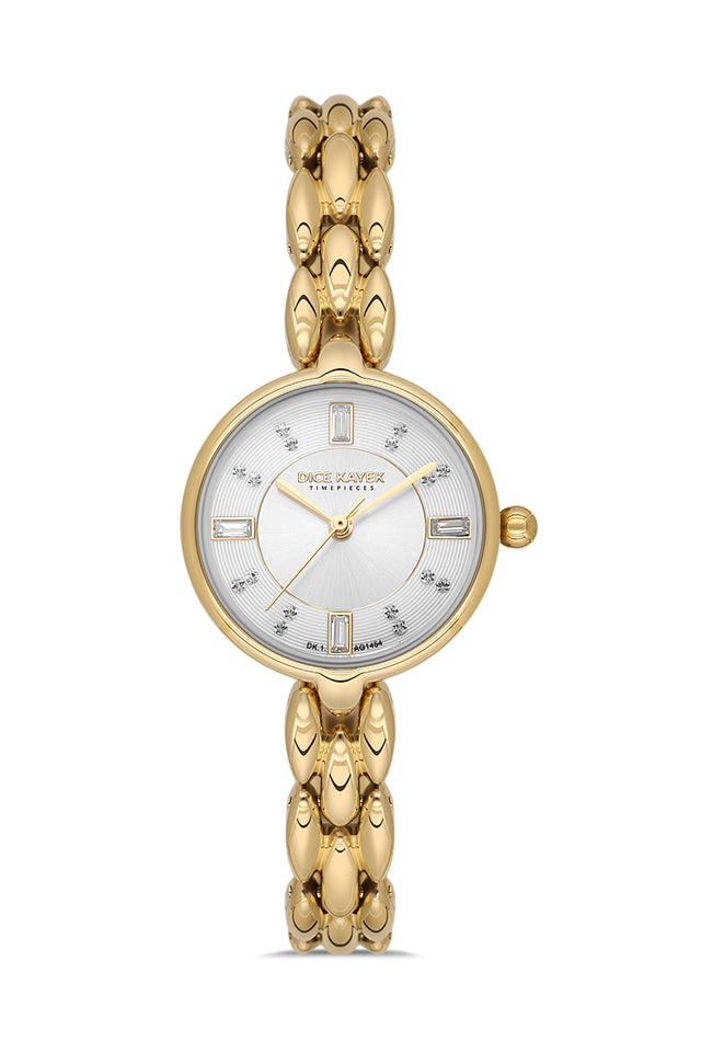 Dice Kayek AG1454.20 women's watch with silver dial, gold-tone case and stainless steel bracelet – front view