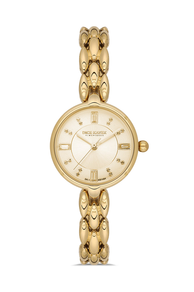 Dice Kayek AG1454.25 women's watch with gold dial, gold-tone case and stainless steel bracelet – front view