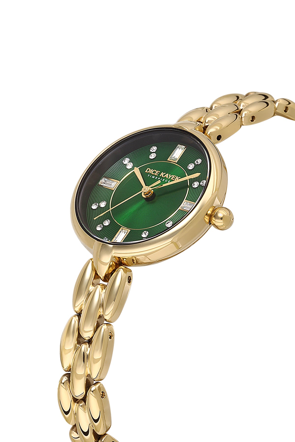 Dice Kayek AG1454.29 women's watch with green dial, gold-tone case and stainless steel bracelet – angled view