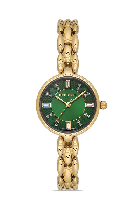 Dice Kayek AG1454.29 women's watch with green dial, gold-tone case and stainless steel bracelet – front view