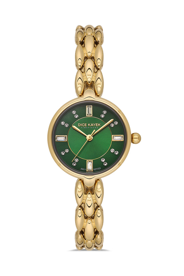 Dice Kayek AG1454.29 women's watch with green dial, gold-tone case and stainless steel bracelet – front view