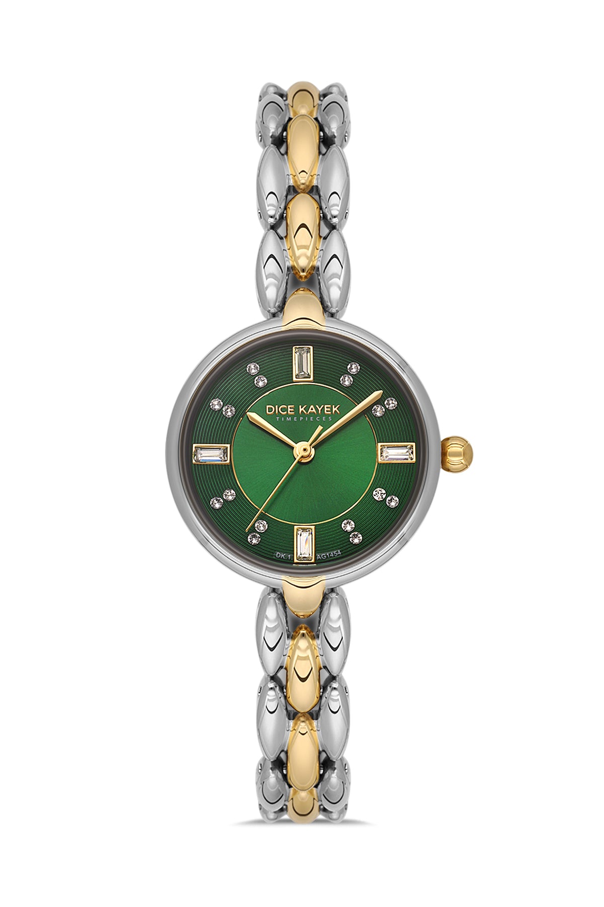 Dice Kayek AG1454.49 women's watch with green dial, two-tone silver and gold case and stainless steel bracelet – front view