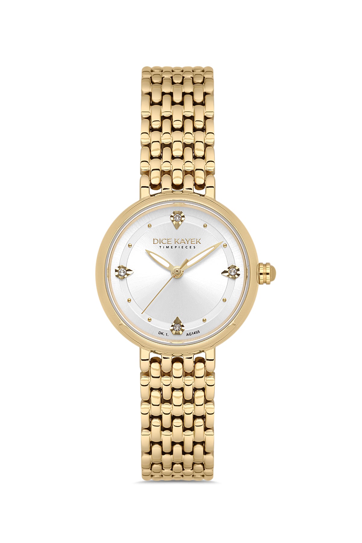 Dice Kayek AG1455.20 women's watch with silver dial, gold-tone case and stainless steel bracelet – front view