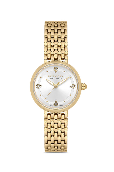 Dice Kayek AG1455.20 women's watch with silver dial, gold-tone case and stainless steel bracelet – front view
