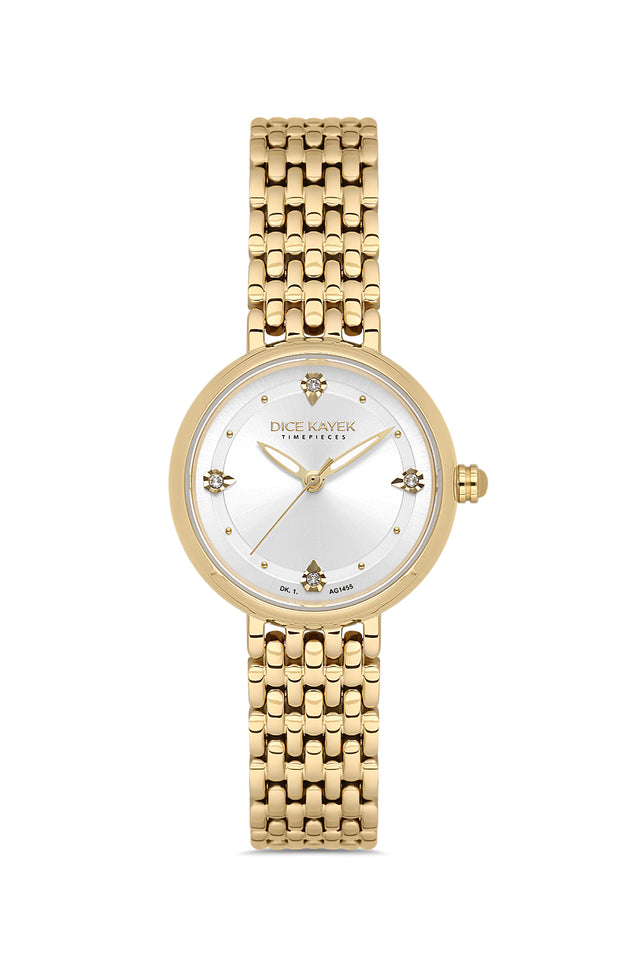 Dice Kayek AG1455.20 women's watch with silver dial, gold-tone case and stainless steel bracelet – front view