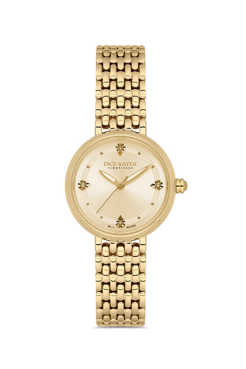 Dice Kayek AG1455.25 women's watch with gold dial, gold-tone case and stainless steel bracelet – front view