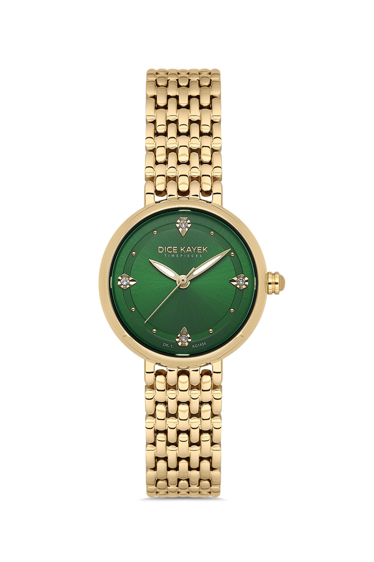 Dice Kayek AG1455.29 women's watch with green dial, gold-tone case and stainless steel bracelet – front view