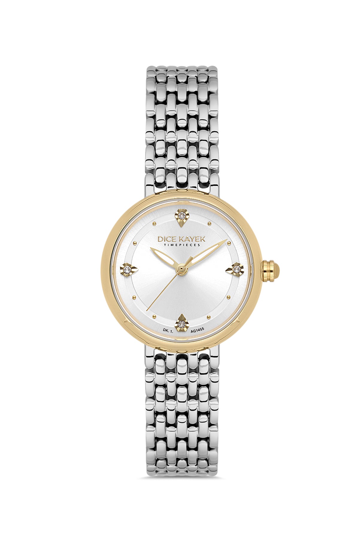 Dice Kayek AG1455.40 women's watch with silver dial, two-tone silver and gold case and stainless steel bracelet – front view