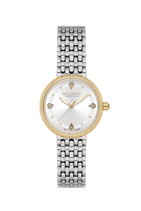 Dice Kayek AG1455.40 women's watch with silver dial, two-tone silver and gold case and stainless steel bracelet – front view