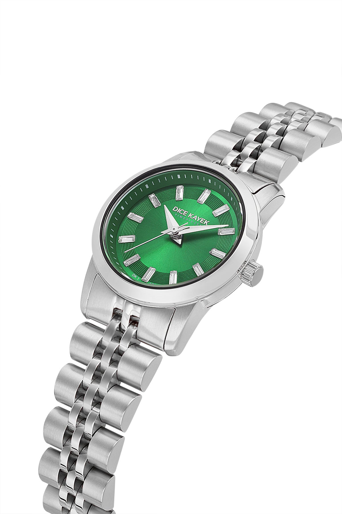 Dice Kayek AG1459.19 women's watch with green dial, silver-tone case and stainless steel bracelet – angled view