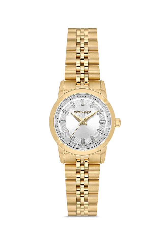 Dice Kayek AG1459.20 women's watch with silver dial, gold-tone case and stainless steel bracelet – front view