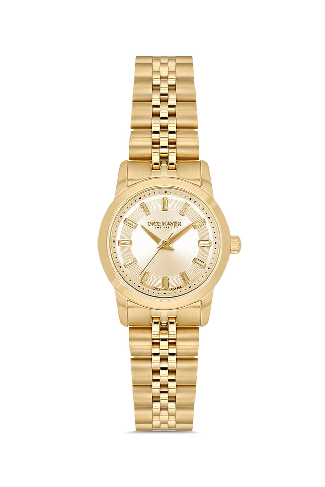 Dice Kayek AG1459.25 women's watch with gold dial, gold-tone case and stainless steel bracelet – front view
