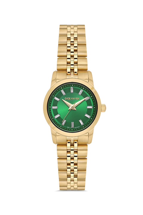 Dice Kayek AG1459.29 women's watch with green dial, gold-tone case and stainless steel bracelet – front view