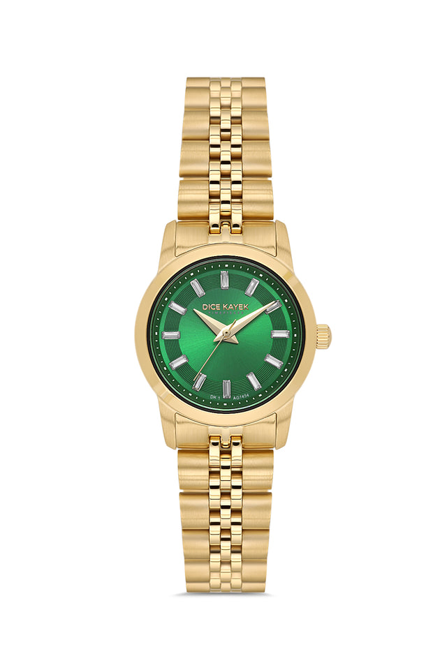 Dice Kayek AG1459.29 women's watch with green dial, gold-tone case and stainless steel bracelet – front view