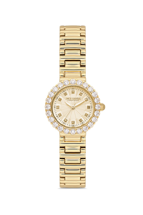 Dice Kayek AG1461.25 women's watch with gold dial, gold-tone case and stainless steel bracelet – front view