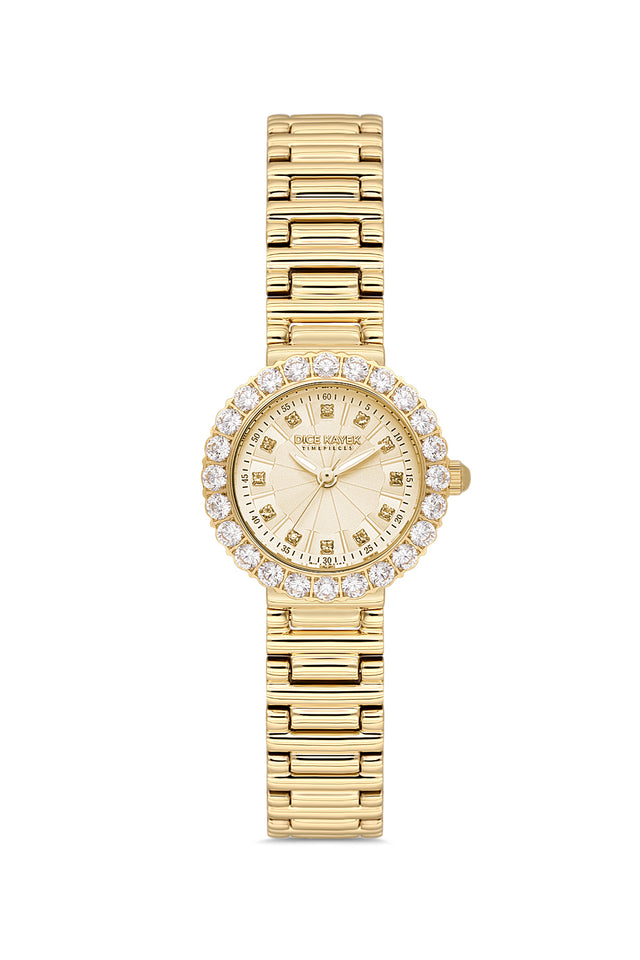 Dice Kayek AG1461.25 women's watch with gold dial, gold-tone case and stainless steel bracelet – front view