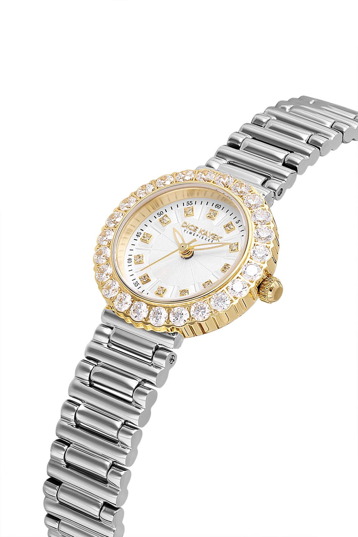 Dice Kayek AG1461.40 women's watch with silver dial, two-tone silver and gold case and stainless steel bracelet – angled view