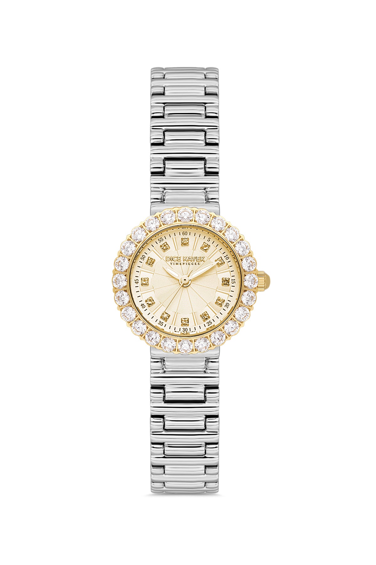 Dice Kayek AG1461.45 women's watch with gold dial, two-tone silver and gold case and stainless steel bracelet – front view
