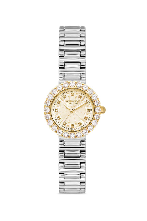 Dice Kayek AG1461.45 women's watch with gold dial, two-tone silver and gold case and stainless steel bracelet – front view
