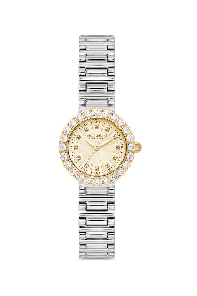 Dice Kayek AG1461.45 women's watch with gold dial, two-tone silver and gold case and stainless steel bracelet – front view