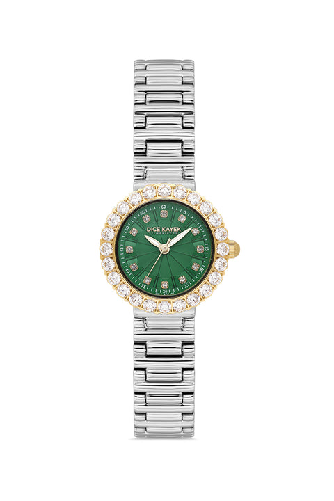 Dice Kayek AG1461.49 women's watch with green dial, two-tone silver and gold case and stainless steel bracelet – front view