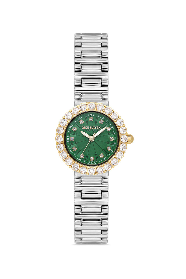 Dice Kayek AG1461.49 women's watch with green dial, two-tone silver and gold case and stainless steel bracelet – front view