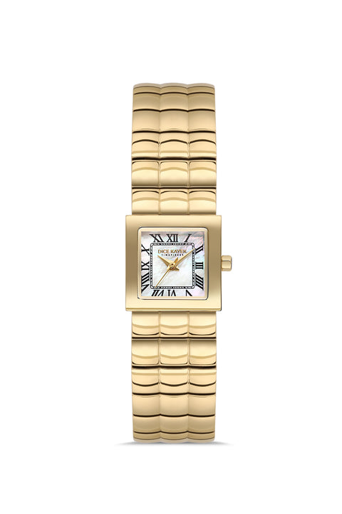 Dice Kayek AG1462.20 women's watch with white mother-of-pearl dial, gold-tone case and stainless steel bracelet – front view