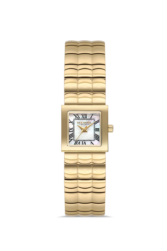 Dice Kayek AG1462.20 women's watch with white mother-of-pearl dial, gold-tone case and stainless steel bracelet – front view