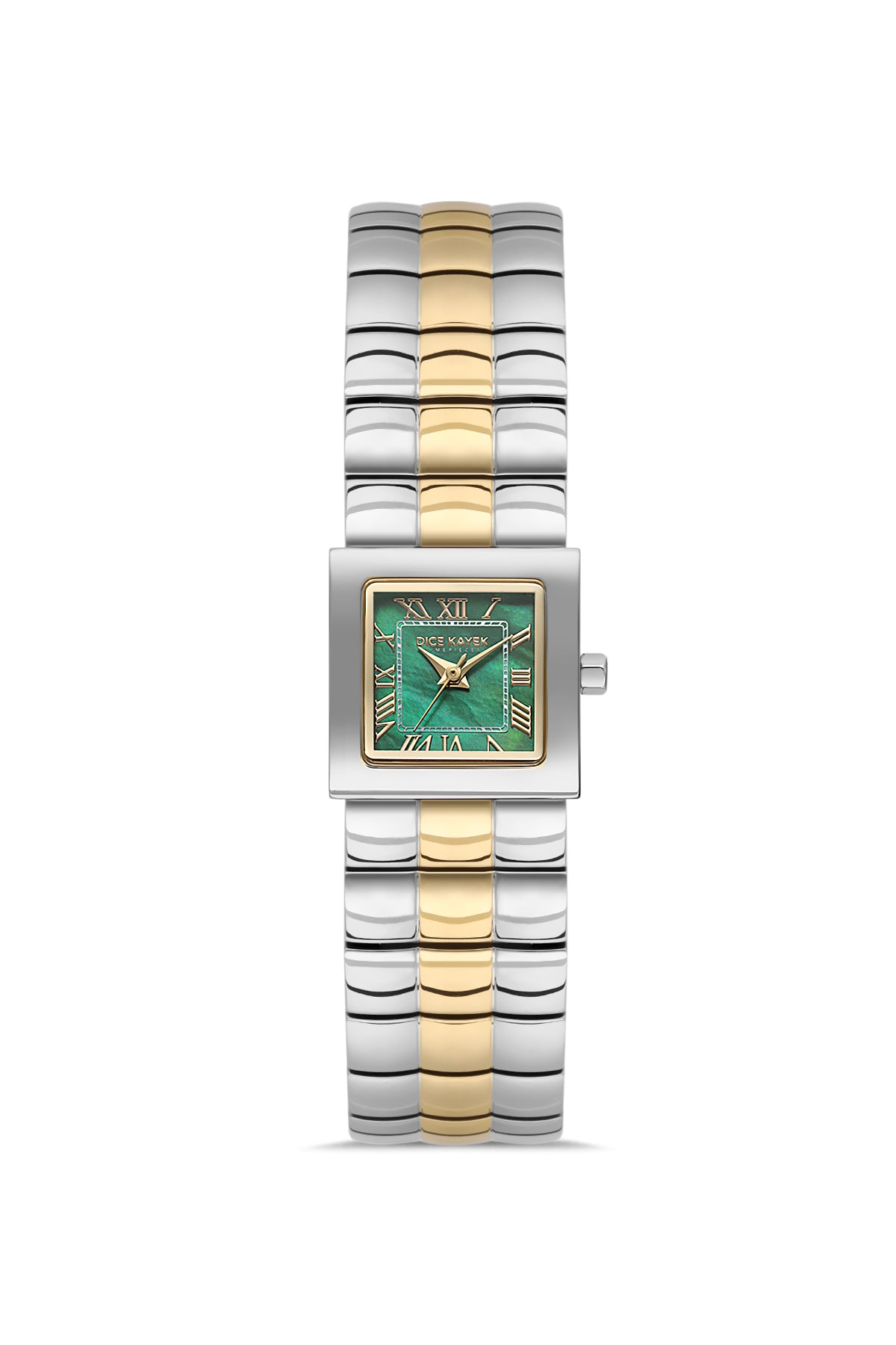 Dice Kayek AG1462.29 women's watch with green mother-of-pearl dial, two-tone silver and gold case and stainless steel bracelet – front view