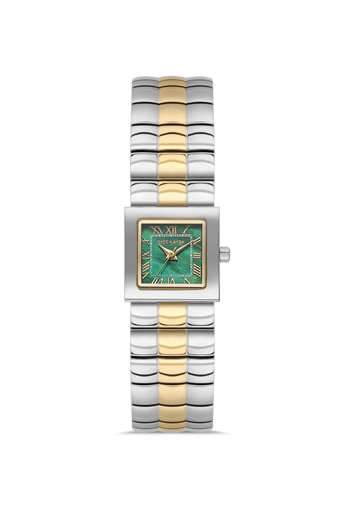 Dice Kayek AG1462.29 women's watch with green mother-of-pearl dial, two-tone silver and gold case and stainless steel bracelet – front view