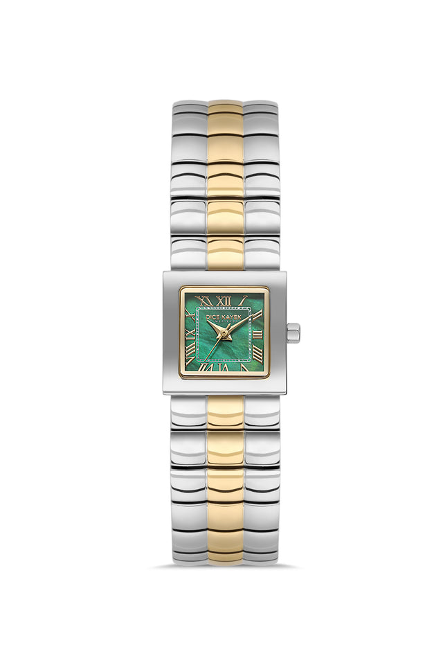 Dice Kayek AG1462.29 women's watch with green mother-of-pearl dial, two-tone silver and gold case and stainless steel bracelet – front view