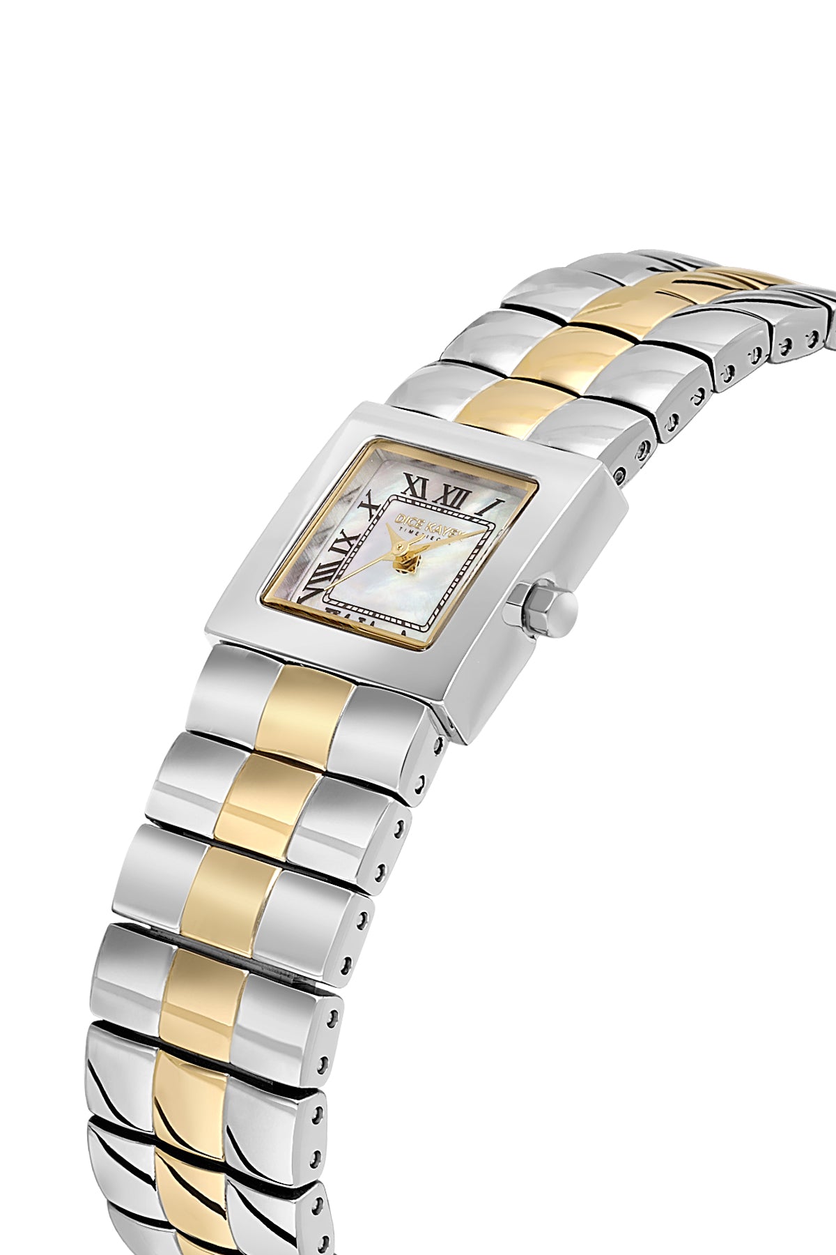Dice Kayek AG1462.40 women's watch with white mother-of-pearl dial, two-tone silver and gold case and stainless steel bracelet – angled view