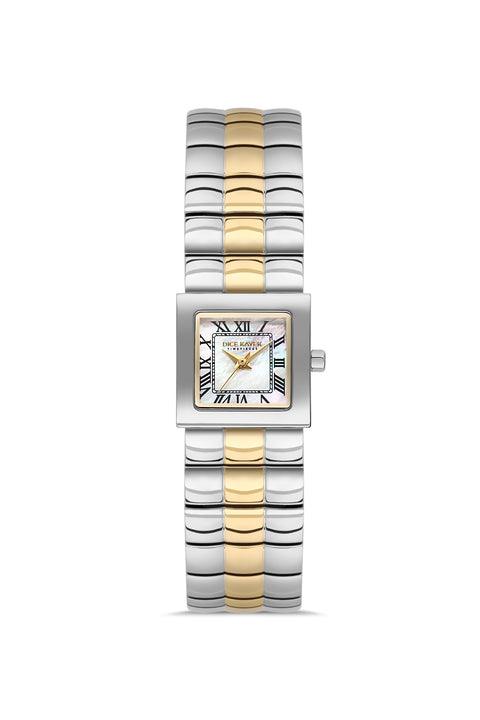 Dice Kayek AG1462.40 women's watch with white mother-of-pearl dial, two-tone silver and gold case and stainless steel bracelet – front view